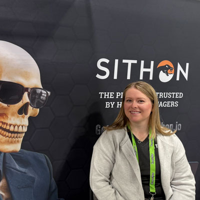 Danielle representing the Sithon team at the booth
